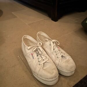 Superga White Canvas Platform Sneakers